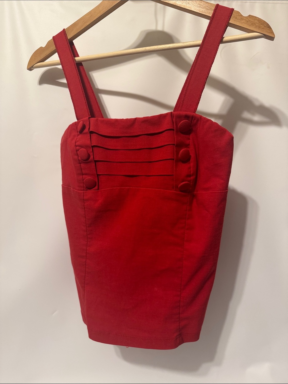 Vintage Red Sleeveless Pinafore Top with Button Detail